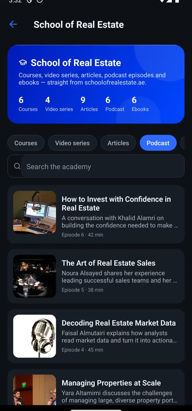 The School of Real Estate: courses, video series, articles, podcast and ebooks.
