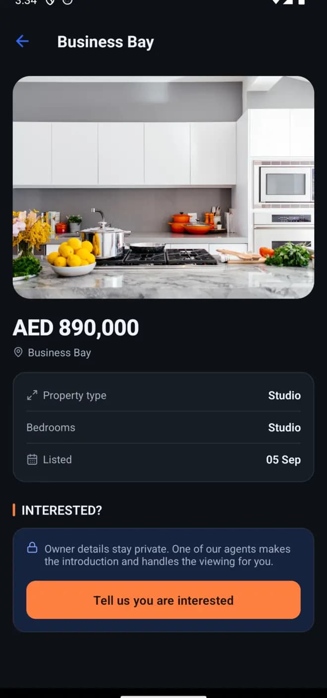 A listing page — owner details stay private and an agent makes the introduction.