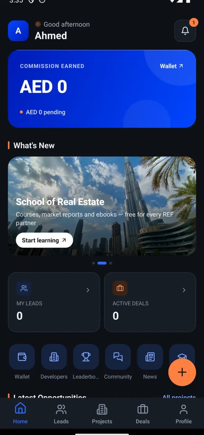 The company agent's home screen.